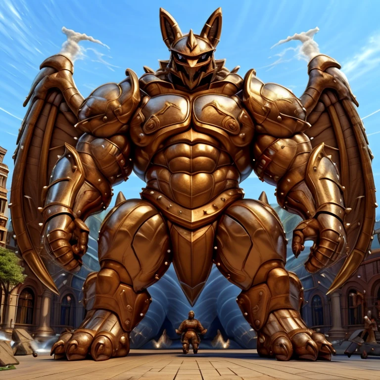 (masterpiece. official art. 8k. best quality. detailed full body. full body.)
(situation 1 : dominating shiny_mega_lucario. shiny_mega_lucario is over 1000 meters long. focus GIANT shiny_mega_lucario is trampling the city. Looking down. macro. stomp. Low-angle perspective. emphasizing the immense size.)
(situation 2 : smoke and flames rising from the destruction in the city)
(Additional details 1: Armored Flazzard. real texture material. whole body shines like metal. emphasizes the muscles. suit fully made of metal.).
(Additional details 2: (Detailed head. Detailed Body. Detailed abs. gigantic muscles. HYPER MUSCLES. Gigachad Muscular. big muscle. pecs. triceps. traps. unusually developed muscular body. body full of huge muscles. showing off muscles. pectorales enormes. Exaggeratedly huge muscles. huge muscles. long legs.).
(Additional details 3: Spread wings. It has wings. have big wings. The claws are sharp. Sharp teeth.).