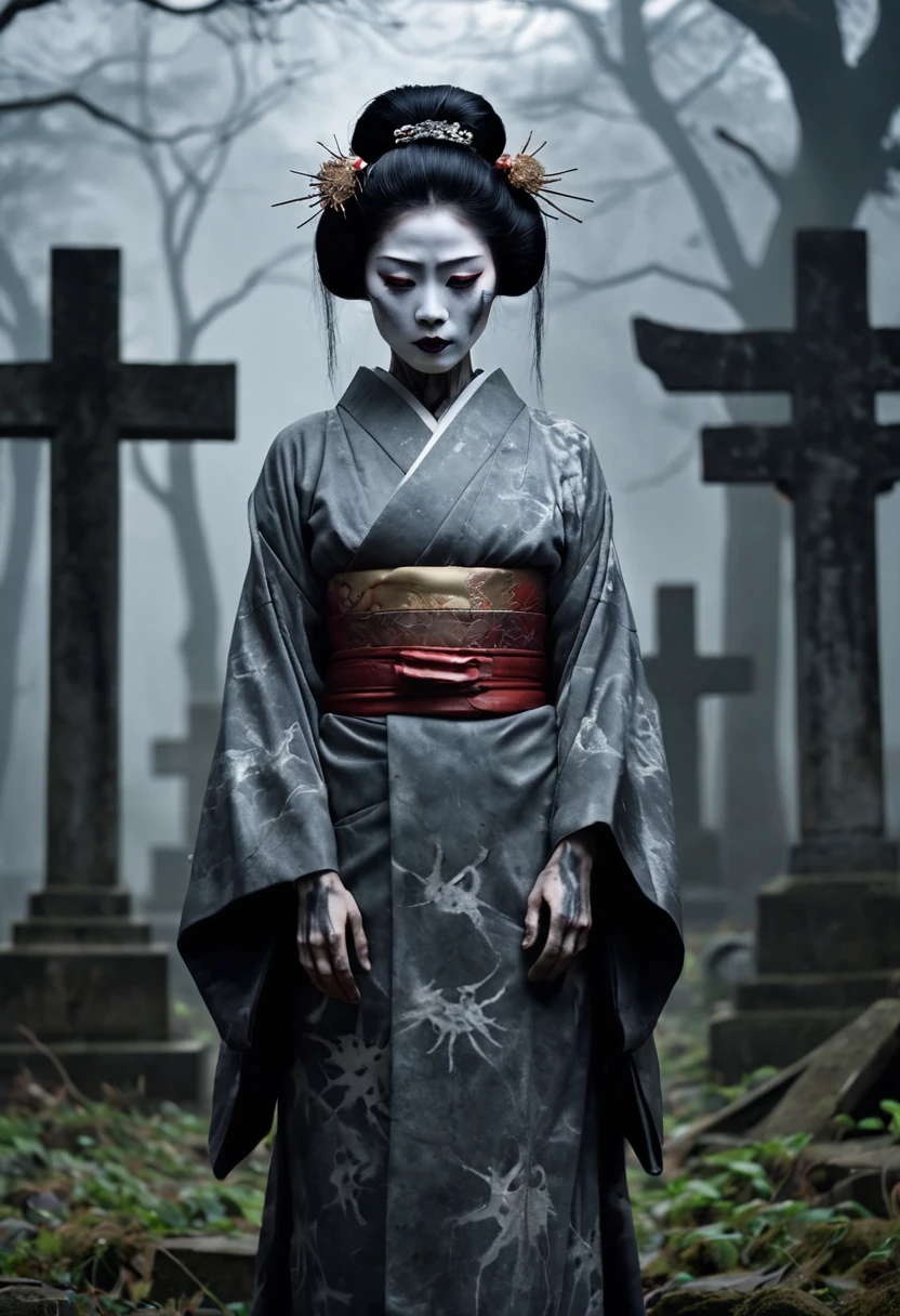 (photorealistic:1.3), full body ilustration of a (japanese:1.4)( elf 18 y. o. real girl:1.3) (full body:1.4),intense look, (futuristic look), (necromancer Undead princess :1.3), (((white skin:1.3)) wearing a atractive clothes, (small point elf ears:1.1), (bones ornaments in clothes and hair:1.1), (yukata v neckline with skulls ornaments:1.22) with traveler belts and bags on weist, (Intrincate silks:1.2), (bones shoulder armor with a long cloak:1.3), bones around her, (natural goth makeup with green lips:1.2), skull earrings:1.2), (Dark, green and purple colors:1.2),(absurdely black long Hair with geisha ornaments:1.3), (petite and perfect breasts skinny body:1.2), (Surrounded by skulls in green flames).
Volumetric light, undead, rotting skin, mystical, nice perfect face with soft skin, concept art portrait by greg rutkowski, artgerm, hyperdetailed intricately detailed splash art trending on artstation, Purple ang green clothe colors, beautifull colors, unreal engine, fantastical,Splash art, fantasy art, 8k resolution, oil painting,( skull geisha face paint :1.1), dark, astral, detailed clothes, realistic japanese face, green pupils, (realistic beauty detailed eyes:1.4). ( colorfull mystical rpg Swamp forest background Like magic the gathering:1.3) and She is summoning a lot of dead samurai skeletons from swamp:1.1, detailed anatomy.
<lora:realisticelves_Lora300:0.2>, no under wear, no bra, ((dark Black hair)), bone armor:0.9
<lora:coloredSkinBETACONCEPT_v106 (1):0.8>