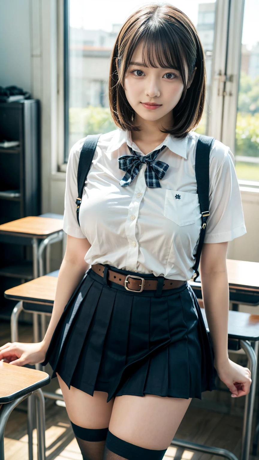 (Realistic:1.4), Highest quality, masterpiece, RAW32K Photo, (Very detailed美しい日本の女の子), (Very fine particles:1.2), (),(Cute Face:1.2), Very detailed, Ultra-high resolution, wonderful, break,
(school uniform:1.5), Detailed school girl, (Bright classroom 1.3、Moody light), Beautiful detailed girl, blonde、Cute Face, mini skirt,(thigh)、(She lifted her skirt to reveal her white panties.)、((short hair))