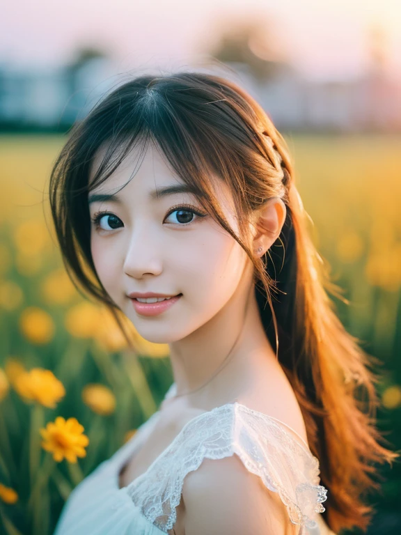 Japanese beautiful girl, ((Fisheye Lens, )) wind, sunset, Wheat field、, (Aesthetics and atmosphere:1.2),Smiling beautiful woman、8K、ultra HD、woman1 person((highest quality, 8K, masterpiece: 1.3)), woman (Wearing a white dress), Dancing,Sharp focus: 1.2, cute woman: 1.4, (((Random hairstyle)), Highly detailed face、skin、Hair Texture, detailed eyes, double eyelid, White skin, Beautiful and delicate nose, Cute young Japanese woman, 28 years old, At a dynamic angle, Pleasant to the eye、Thought-provoking composition, Emphasize the subject&#39;s hair,  Words and actions, The muted tones and contrast of light and shadow create a melancholic feeling.,