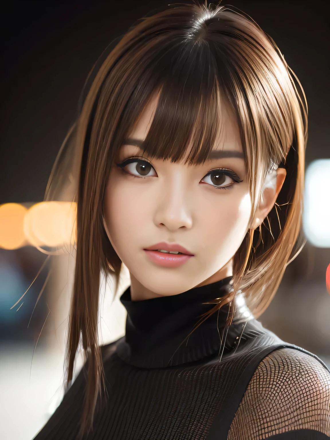 A close up of a woman with a black turtle neck top - SeaArt AI