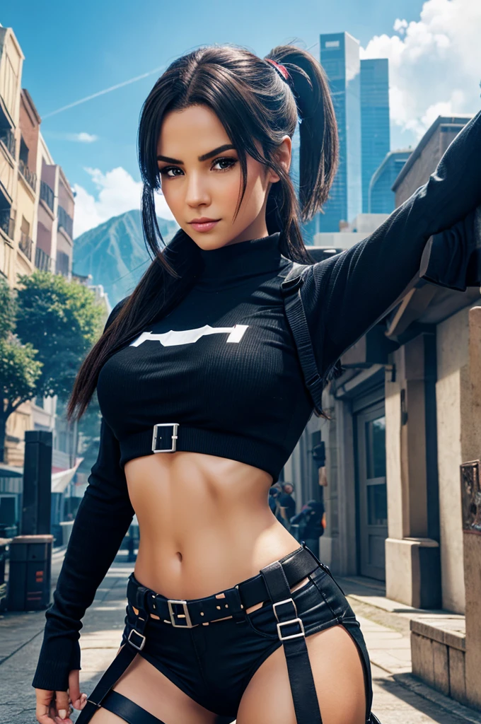 (a realistic, vibrant, detailed and high-resolution) gorgeous, deadly Malaysian ninja (age 20), (subject 2: pixel art mirror image), minecraft setting, sharp focus, HDR, physically-based rendering, detailed eyes, detailed lips, detailed outfit, intense gaze, dynamic pose, dynamic lighting, vibrant colors
