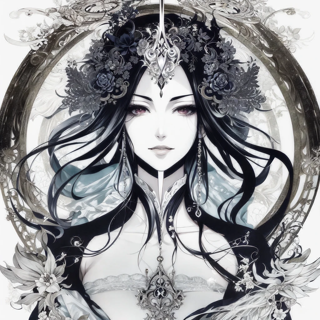 A sexy Unohana Kempachi with half-lidded eyes, a long and soft sexy smile, hair with parts painted in strong red blood, and large breasts, 1girl, ultra-detailed, (best quality,4k,8k,highres,masterpiece:1.2),ultra-detailed,(realistic,photorealistic,photo-realistic:1.37),intricate details,striking colors,dramatic lighting,digital painting,concept art,oil painting,award winning