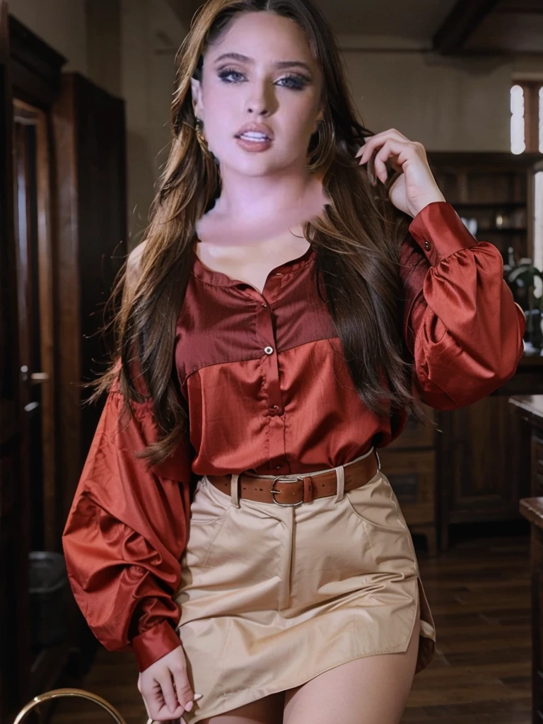 brunette shor blouse long hair