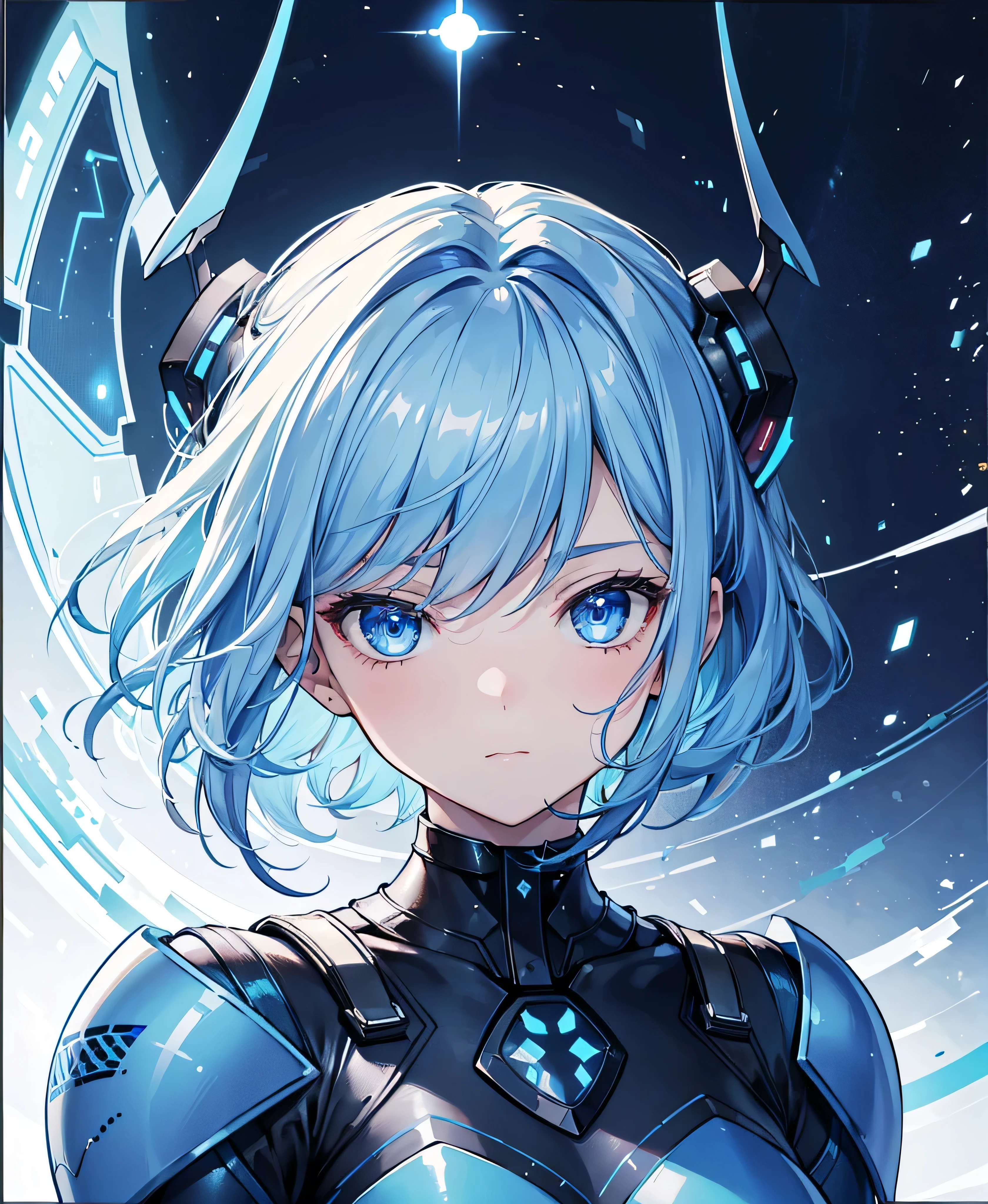 8K, Highest quality, (real:1.4), Original photo, 1 girl, Asari Hair, Biological Amplifier, refined armor, posture: Peace talks between warring factions, smart blue eyes