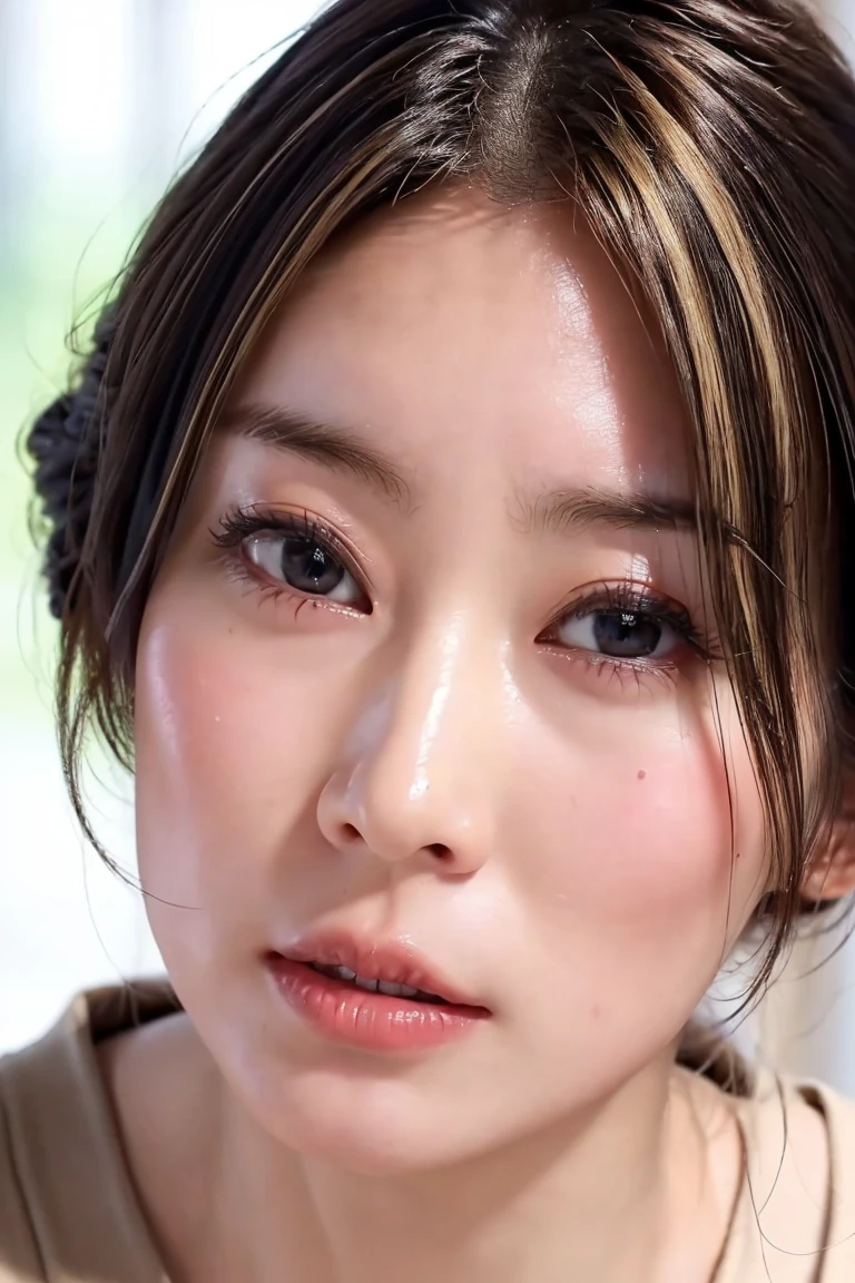 (Realistic:1.3、Ultra HD、Ultra-high resolution、8K、Female Japanese Housewife、寝室でBlowjobチオをするMature Woman:1.5、At the bed)、((Look Viewer:1.8))、(Extremely realistic skin texture:1.4)、(Realistic:1.3)、short hair、((Embarrassed expression:1.5))、(blonde:1.5)、48-year-old woman、Mature Woman、Ponytail Hairstyles、(Brown eyes:1.3)、(Face close-up:1.38)、(Sweaty:1.2)、(Nipplesを見せる)、((衣服から突き出たNipples,))、dress、美しいNipples、Nipples、(Shooting from the side:1.1)、Drooling、((Blowjobチオ:1.6、Blowjob、Cum in mouth、Bukkake))