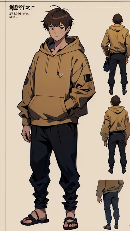 ((manga style,concept art)),20 ager man with short Brown haircut    ,Full body , hoodie ,