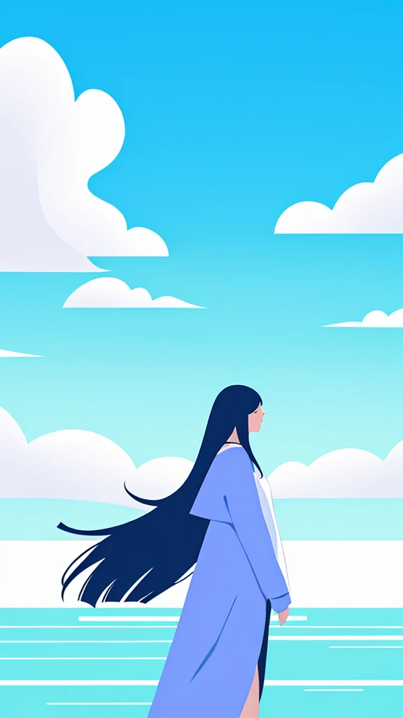 Minimalism,One girl, beautiful, blue sky,cloud,Long Hair