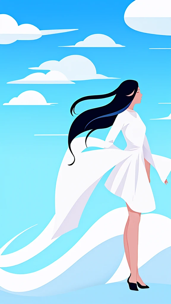 Minimalism,One girl, beautiful, blue sky,cloud,Long Hair