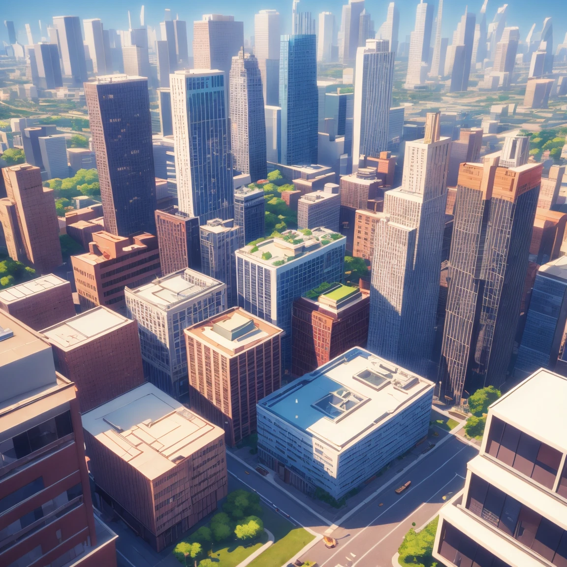 day scene, sims like city, stylized, high quality