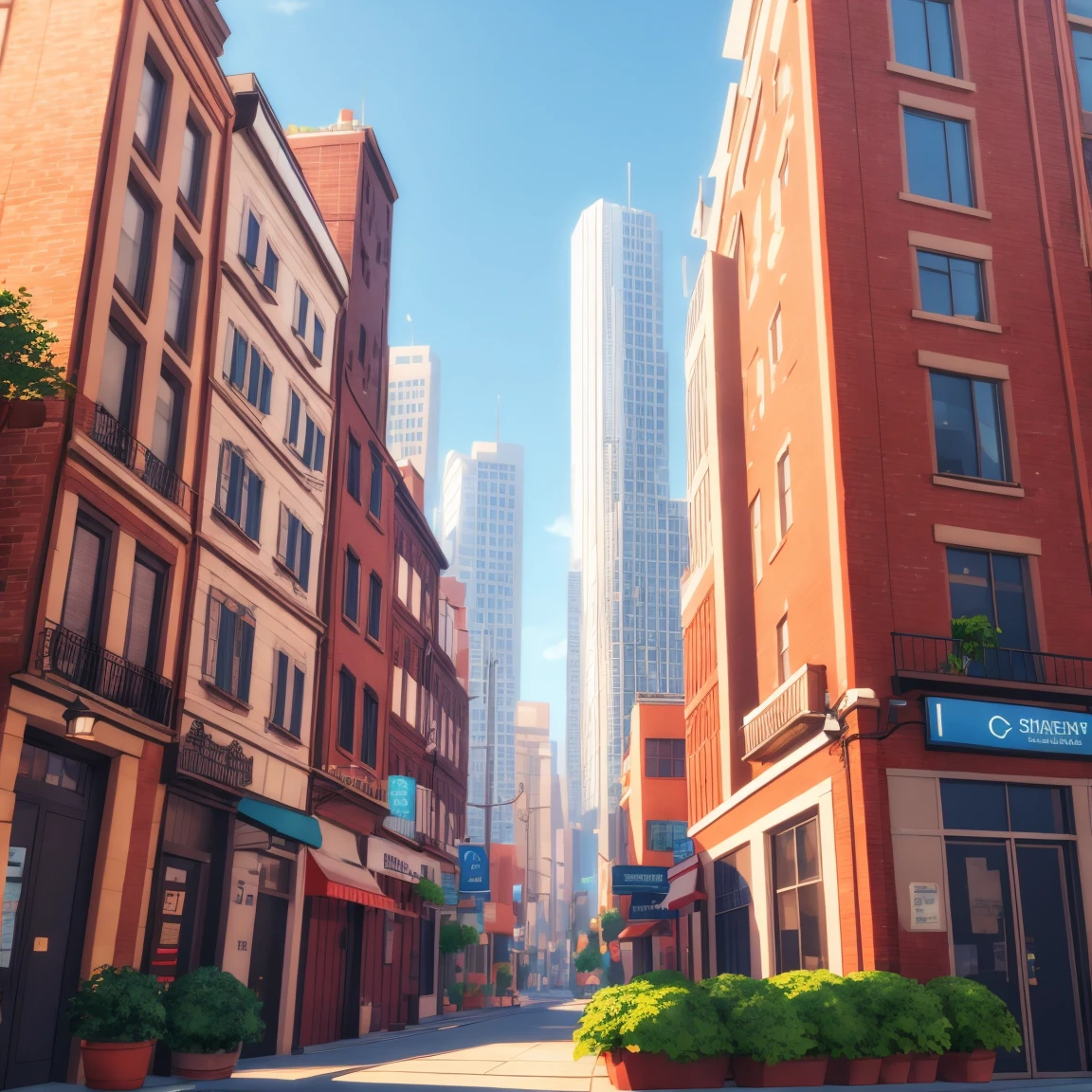 day scene, sims like city, stylized, high quality
