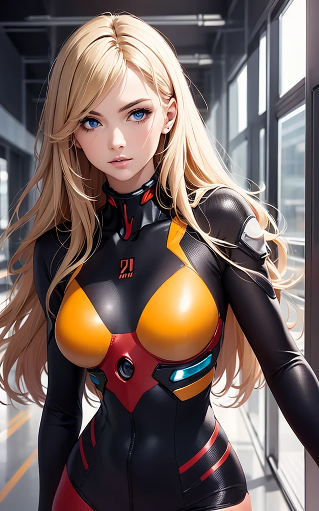 girl, evangelion suit, blonde, blue eyes, Hyper Realistic