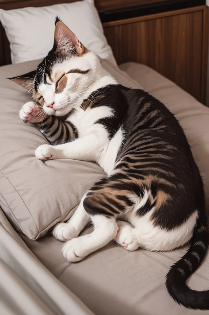 1 cat on the bed sleeping