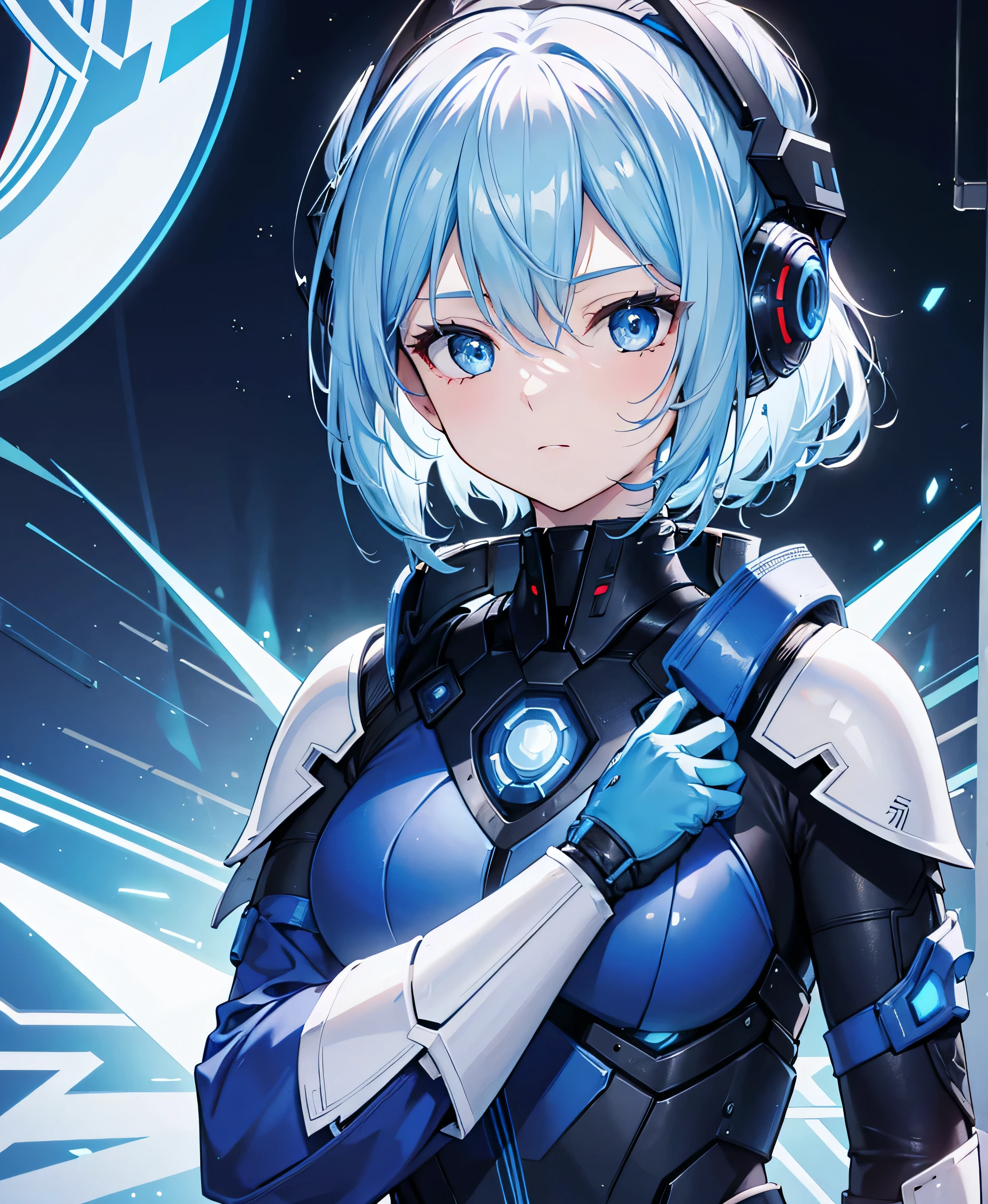 8K, Highest quality, (real:1.4), Original photo, 1 girl, Asari Hair, Biological Amplifier, refined armor, posture: Peace talks between warring factions, smart blue eyes
