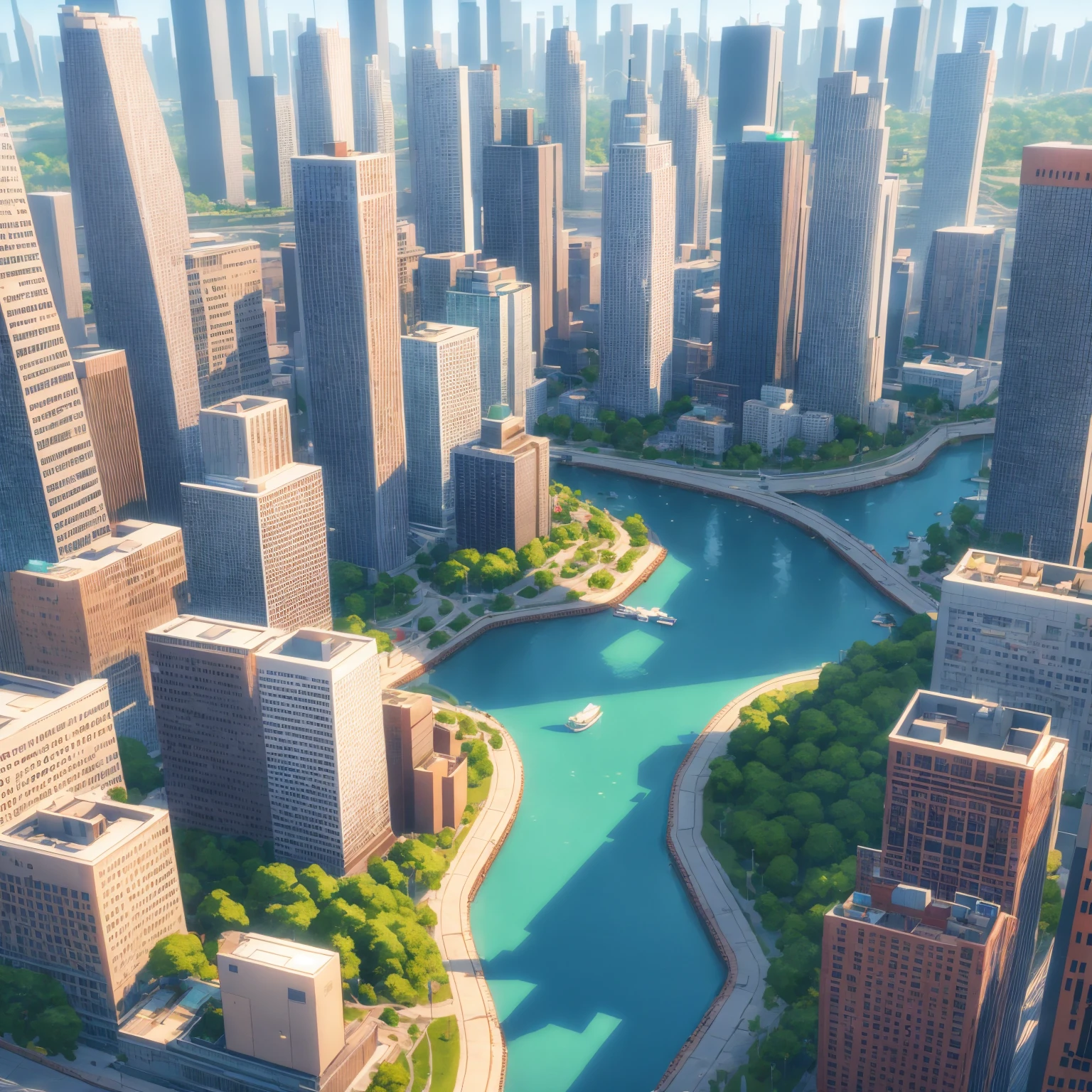 day scene, sims like city, stylized, high quality