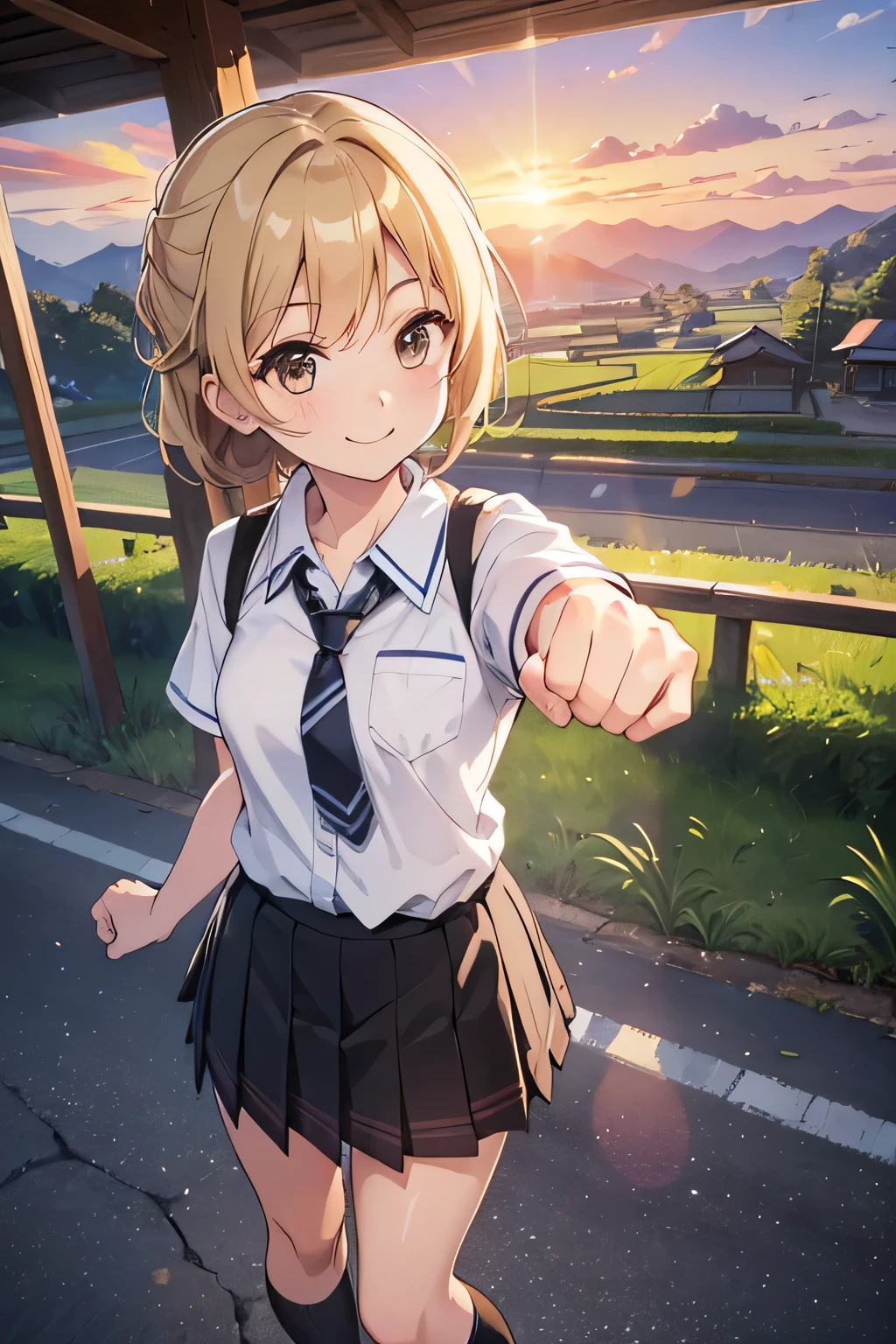 ((Highest quality, 4K, masterpiece: 1.3)), ((High Resolution)),((It's wonderful)),((Japan countryside:1.2)),((Japan countryside:1.2)),((Japan countryside:1.2)),((Japan countryside:1.2)),((Japanese mountain trails and rice terraces:1.2)),((Standing at the bus stop:1.2)),((Standing at the bus stop:1.2)),(Do not split frames),(Do not split),(Do not split),(sunset:1.2),(sunset:1.2),(sunset:1.2),(sunset:1.2),(One woman:1.8),(One woman:1.8),(One woman:1.8),(One woman:1.8),(One woman:1.8),((dutch angle shot:1.2)),((dutch angle shot:1.2)),((medium wide shot:1.2)),((medium wide shot:1.2)),((medium wide shot:1.2)),((upper body shot:1.2)),((upper body shot:1.2)),((upper body shot:1.2)),((upper body shot:1.2)),((shoot from above:1.2)),((shoot from above:1.2)),((school uniform, short sleeve shirt:1.2)),((school uniform, short sleeve shirt:1.2)),((school uniform, short sleeve shirt:1.2)),(tie:1.4),(tie:1.4),(tie:1.4),((Fluttering checkered skirt:1.2)),((Fluttering checkered skirt:1.2)),((Fluttering checkered skirt:1.2)),((Black ankle socks:1.3)),((Black ankle socks:1.3)),((Black ankle socks:1.3)),((Trekking shoes:1.2)),(School Bags),(School Bags),(School Bags),(School Bags),((Stand with your feet shoulder-width apart and your knees slightly bent:1.2)),((Stand with your feet shoulder-width apart and your knees slightly bent:1.2)),((Stand with your feet shoulder-width apart and your knees slightly bent:1.2)),((Stand with your feet shoulder-width apart and your knees slightly bent:1.2)),((Stand with your feet shoulder-width apart and your knees slightly bent:1.2)),((face focus:1.4)),((face focus:1.4)),((face focus:1.4)),((face focus:1.4)),((model posing:1.2)),((model posing:1.2)),((model posing:1.2)),((model posing:1.2)),((model posing:1.2)),((model posing:1.2)),(A cool expression in the wind:1.2),(A cool expression in the wind:1.2),(A cool expression in the wind:1.2),((A big smile:1.2)),((A big smile:1.2)),((fist bump:1.4)),((fist bump:1.4)),((fist bump:1.4)),(shoot from side),((Light brown eyes:1.2)),((Light brown eyes:1.2)),((Beautiful highlighted eyes)),((Light brown eyes:1.2)),((Light brown eyes:1.2)),((Beautiful highlighted eyes)),((Light brown eyes:1.2)),((Beautiful highlighted eyes)),((Light brown eyes:1.2)),((Shiny black hair:1.4)),((Shiny black hair:1.4)),((Shiny black hair:1.4)),((Fluffy short bob:1.2)),((Fluffy short bob:1.2)),((Fluffy short bob:1.2)),((Fluffy short bob:1.2)),((Parted bangs)),((Parted bangs)),(Beautiful breasts),Japanese women, 14 years old gravure photo, High Contrast, Aperture F3.2, Focal length 100mm, (((peace sign))),wakame, wakame, wakame, wakame, wakame, wakame, wakame, wakame, wakame, wakame, wakame, wakame, wakame, wakame, wakame, wakame, wakame, wakame, wakame, wakame, wakame, wakame, wakame, wakame, wakame 
