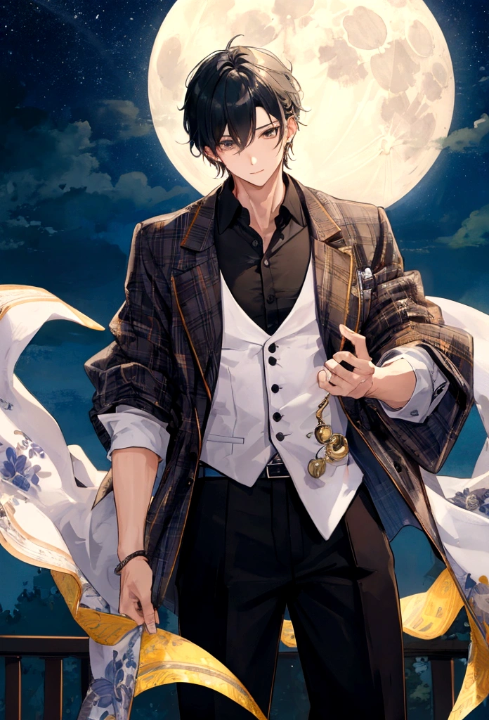 Masterpiece, Best Quality, Night, Full Moon, 1 Boy, Mature Man