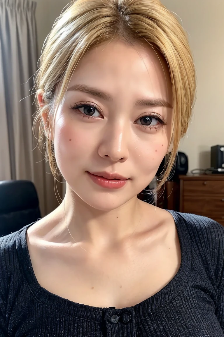 (Realistic:1.3、Ultra HD、Ultra-high resolution、8K、Female Japanese Housewife、寝室でNipplesを披露するMature Woman:1.5、At the bed)、((Look Viewer:1.8))、(Extremely realistic skin texture:1.4)、(Realistic:1.3)、short hair、((Embarrassed expression:1.5))、(blonde:1.5)、48-year-old woman、Mature Woman、Ponytail Hairstyles、(Brown eyes:1.3)、(Face close-up:1.3)、(Sweaty:1.2)、(Nipplesを見せる:1.3)、((衣服から突き出たNipples:1.4,))、dress、美しいNipples、Nipples、(Shooting from the side:1.1)、Drooling、