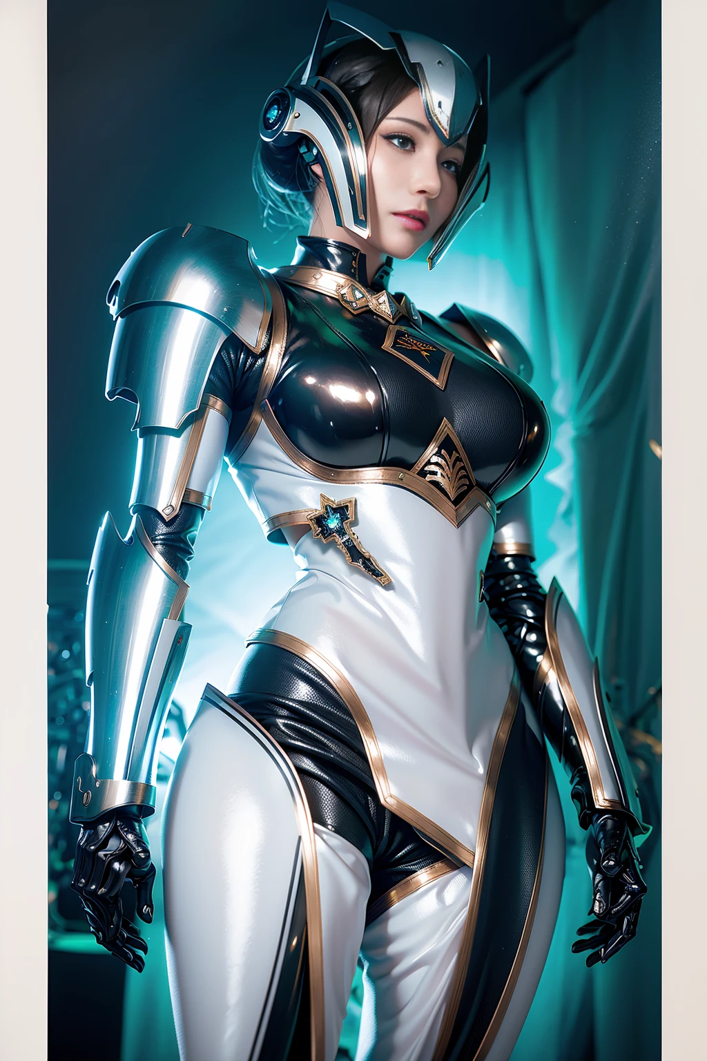 Super Detail, High Detail, high quality, best quality, High resolution,a robot valkyrie,Beautiful female robot,beautiful clear face(Rain waves_haneame:1.5)(Transparent face mask covering),Mechanical body(Smooth metal surface,armor,Mechanical seams of skin,beautiful body curves),Valkyrie Armor(Mechanical Technology,Highlight breast contour),beautiful body curves,Holding a silver sword in hand,handsome pose