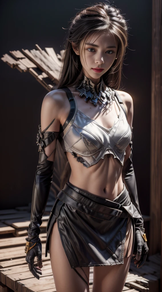 ((top-quality)), ((masterpiece)), (detaileds:1.4),。.。.。.。.。.。.。.。.。.3d, Beautiful Cyberpunk Woman Image,nffsw(HighDynamicRange),Ray Tracing,nvidia RTX,Hyper-Resolution,Unreal 5,Sub-surface scattering,PBR Texturing,Postprocess,Anisotropy Filtering,depth of fields,Maximum clarity and sharpness,multi-layer texture,Albedo and specular maps,Surface Shading,Accurate simulation of light-material interactions,perfectly proportions,Octane Rendering,Two-tone lighting,Wide aperture,Low ISO、White Balance、thirds rule、8K Raw、(Armor with a red dragon design),(((Clothes and armor are tattered))),(((Clothes are stained with dirt or dust))),((Upper body portrait))(((a miniskirt)))
