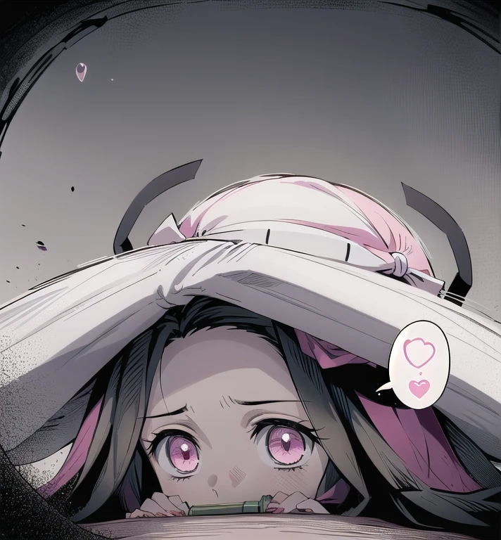 1girl (masterpiece) (highest quality) (shiny hair) (shiny skin), kamado nezuko, demon slayer style, black hair, forehead, hair ribbon, kimono, long hair, multicolored hair, pink eyes, pink kimono, pink ribbon, ribbon, very long hair, gagged, bit gag, (5 , : 1.2) (pink cute room), (pink gothic room), (messy room, fairy tale, Macarons, candy, heart items, ribbons, star items, small windows, (sundries are placed in a mess), dresser, anti-makassar, wariza, sitting, squatting, kneeling, between the legs