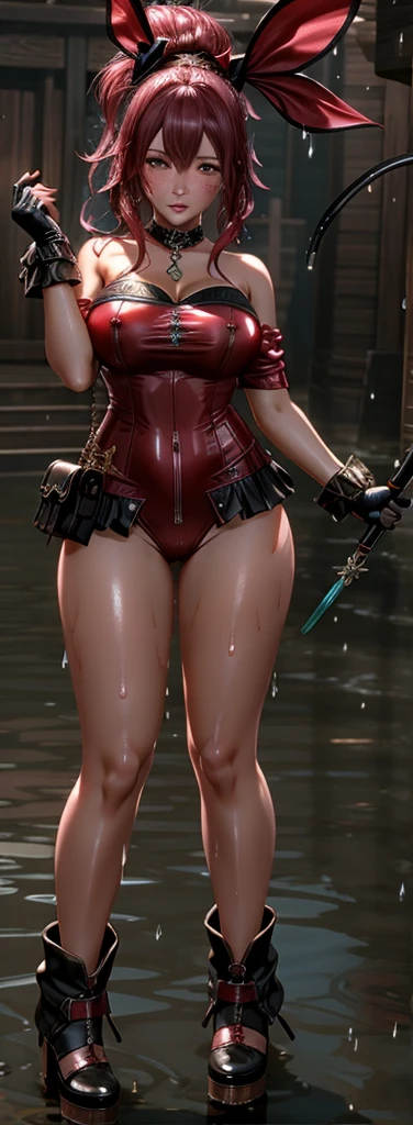 Kate Denson from Dead by Daylight, 1 Girl, Full body, standing, cowboy shot, Best quality, Ultra Detail, 8K, Ultra high realistic, Detailed face, Masterpiece, (Blushing:1.3), Milf, , Wet skin, Wet in miss V, Oil skin, Ahegao face, climax horny girl, Big thighs, Cropped shoulders, Choker, Dark Gothic Makeup, Blade
and soul, Final fantasy 14 style, Wet, big thighs, (Naked:1.3), no clothes, beautiful breasts,body details, breast details,
vagina details