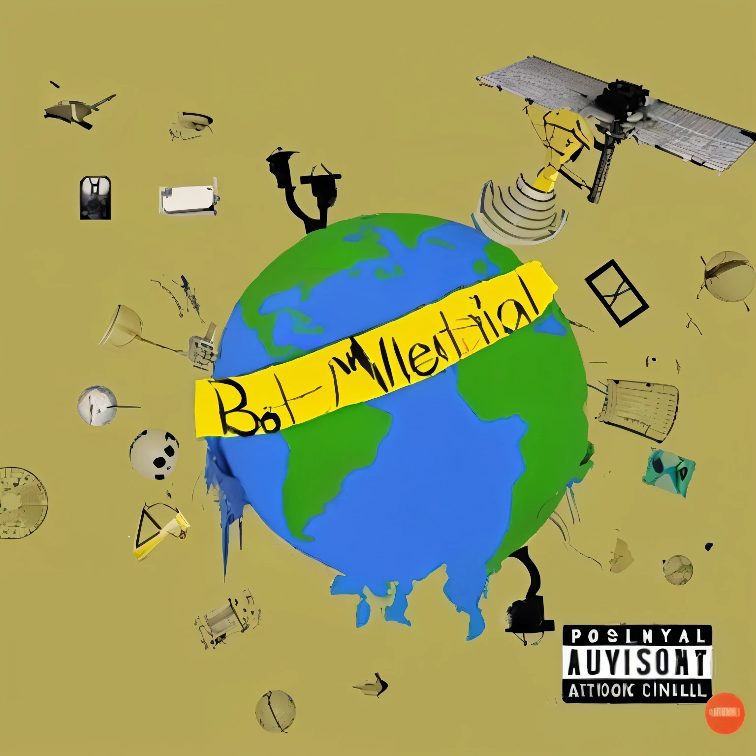 a picture of a cartoon of a globe with a yellow strip, millennial vibes, album artwork, album cover, post - minimalism, album art cover, official artwork, album art, art cover, postminimalism, music album art, rap album cover, music album cover, declassified, rap album cover art, post-nuclear, album cover art