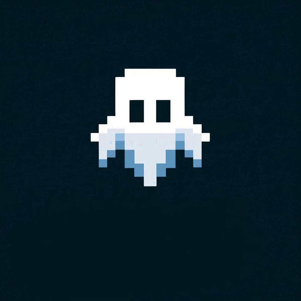 a close up of a pixel art of a white phantom floating on a blue surface, floating phantom, phantom, phantoms theme, fuzzy phantom, phantoms, phantomly, scary phantom, pixel art, pixel game, slightly pixelated, phantomly phantom, ghastly, video game actor, Amazing home screen artwork, minimalist wallpaper, pixel art style, Pixel Art 8 bits I need a banner for a YouTuber
