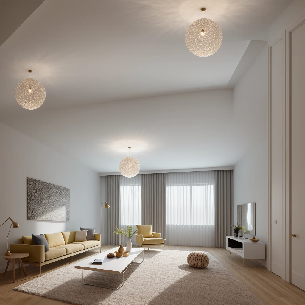 In a modern living room designed by renowned architects, the sleek lines and minimalist aesthetics come to life in a digital illustration reminiscent of M.C. Escher's mind-bending art. The room's intricate geometry, furniture placement, and interplay of light and shadow create an illusion of endless space and complexity. The color temperature leans towards cool tones, enhancing the sense of contemporary elegance. Faces of imaginary occupants reveal a mix of awe and contemplation, perfectly complementing the surreal atmosphere. The lighting is soft, casting subtle gradients across the surfaces, contributing to the dreamlike ambiance