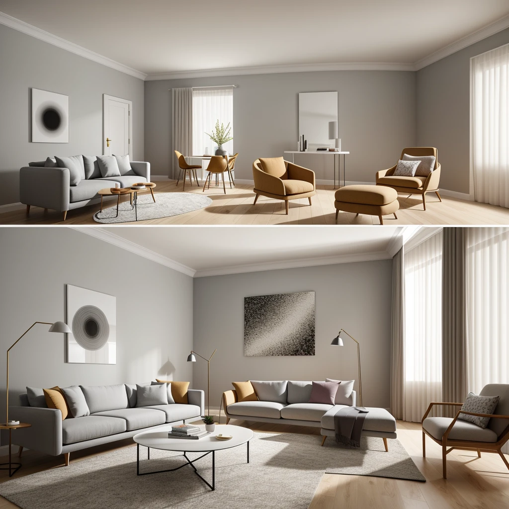 In a modern living room designed by renowned architects, the sleek lines and minimalist aesthetics come to life in a digital illustration reminiscent of M.C. Escher's mind-bending art. The room's intricate geometry, furniture placement, and interplay of light and shadow create an illusion of endless space and complexity. The color temperature leans towards cool tones, enhancing the sense of contemporary elegance. Faces of imaginary occupants reveal a mix of awe and contemplation, perfectly complementing the surreal atmosphere. The lighting is soft, casting subtle gradients across the surfaces, contributing to the dreamlike ambiance