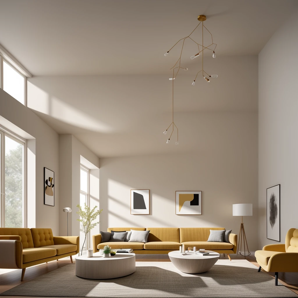 In a modern living room designed by renowned architects, the sleek lines and minimalist aesthetics come to life in a digital illustration reminiscent of M.C. Escher's mind-bending art. The room's intricate geometry, furniture placement, and interplay of light and shadow create an illusion of endless space and complexity. The color temperature leans towards cool tones, enhancing the sense of contemporary elegance. Faces of imaginary occupants reveal a mix of awe and contemplation, perfectly complementing the surreal atmosphere. The lighting is soft, casting subtle gradients across the surfaces, contributing to the dreamlike ambiance
