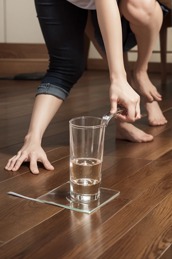 Picking up a glass from the floor