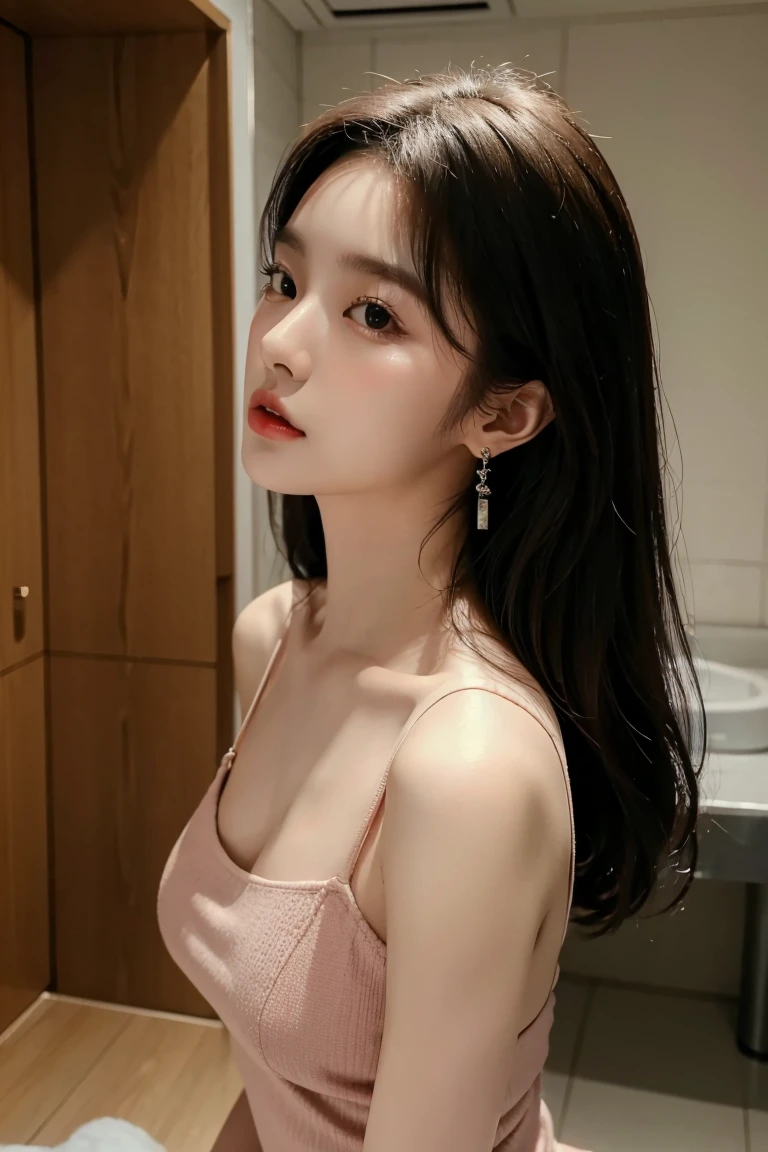 1girl, korean kpop idol and model ,23 years old,soft body, fair skin,close-up, 8k, RAW photo, best quality, masterpiece,realistic, photo-realistic,cute, earrings, changing room, changing fashion wear,  High image quality