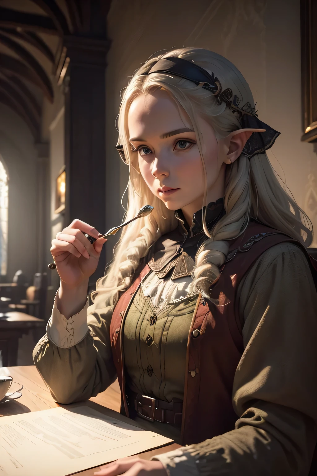 ((best qualityer)), ((work of art)), (detailded), 8K, 4K, hight contrast, work of art, 1 adventurer , similar to the works of JRR Tolkien, clear lighting, detailed shadows
