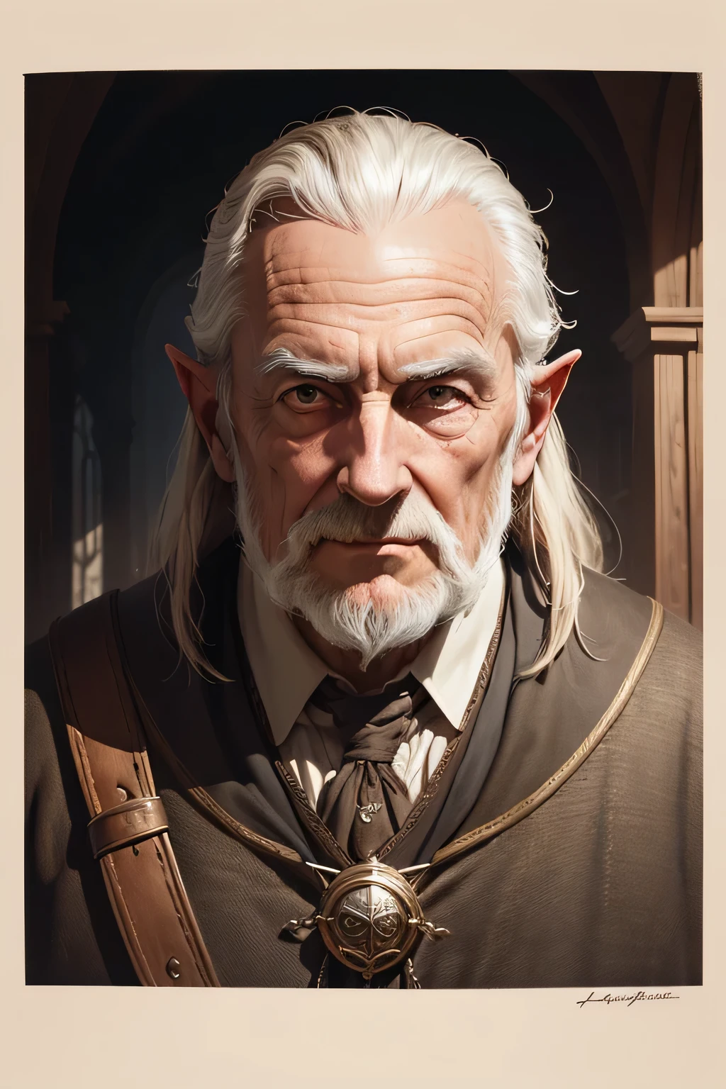 ((best qualityer)), ((work of art)), (detailded), 8K, 4K, hight contrast, work of art, 1 old adventurer , similar to the works of JRR Tolkien, clear lighting, detailed shadows