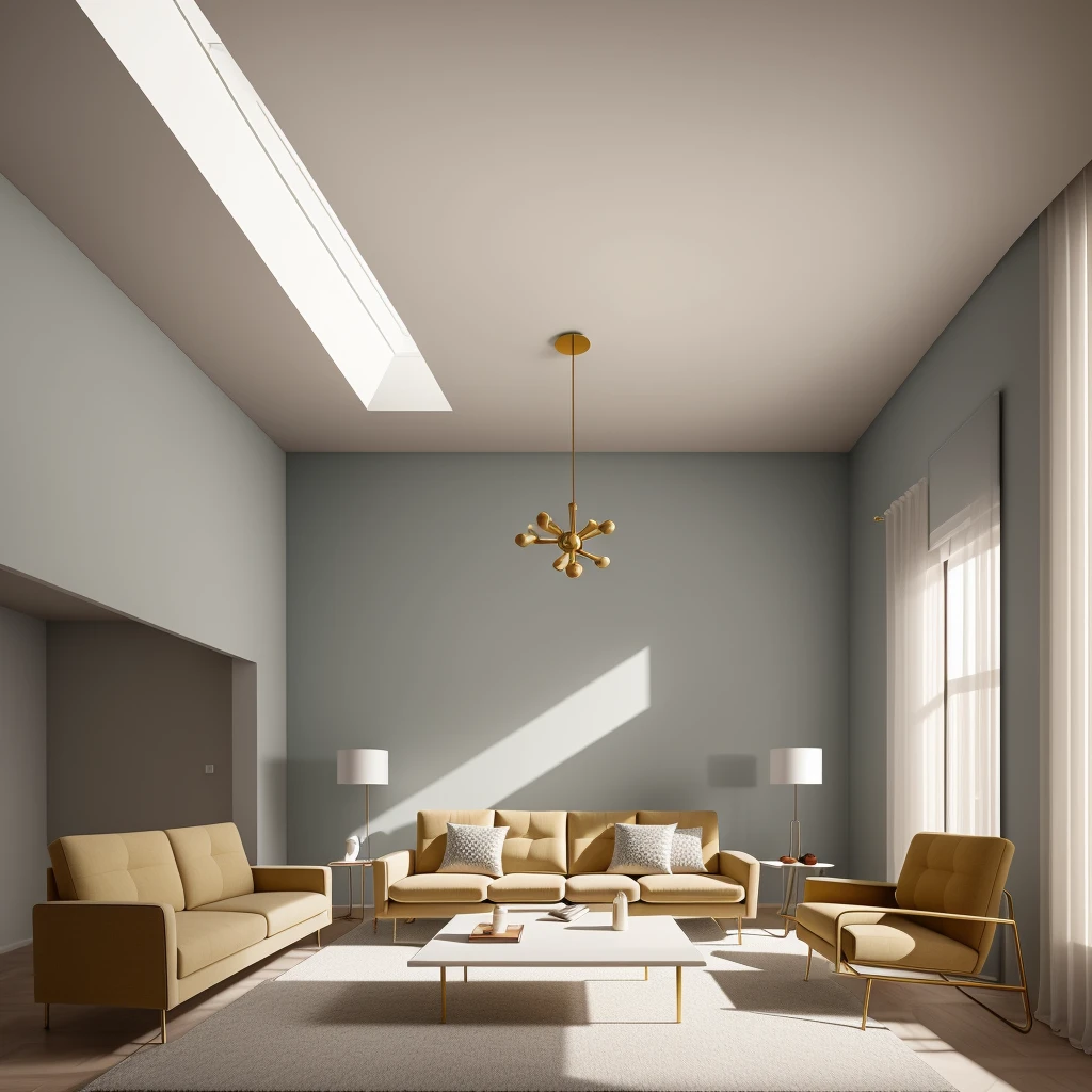 In a modern living room designed by renowned architects, the sleek lines and minimalist aesthetics come to life in a digital illustration reminiscent of M.C. Escher's mind-bending art. The room's intricate geometry, furniture placement, and interplay of light and shadow create an illusion of endless space and complexity. The color temperature leans towards cool tones, enhancing the sense of contemporary elegance. Faces of imaginary occupants reveal a mix of awe and contemplation, perfectly complementing the surreal atmosphere. The lighting is soft, casting subtle gradients across the surfaces, contributing to the dreamlike ambiance