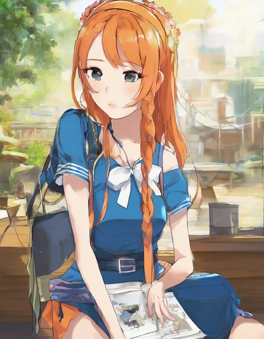 score_9,score_8_up,score_7_up,score_6_up,score_5_up,score_4_up full body  Jessica, orange hair, hairband, short hair, locker room, skirt, blue shirt