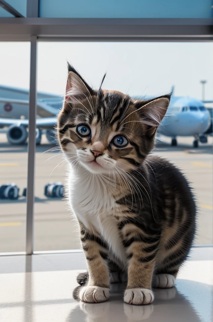 3d kitten crying watching a plane leave