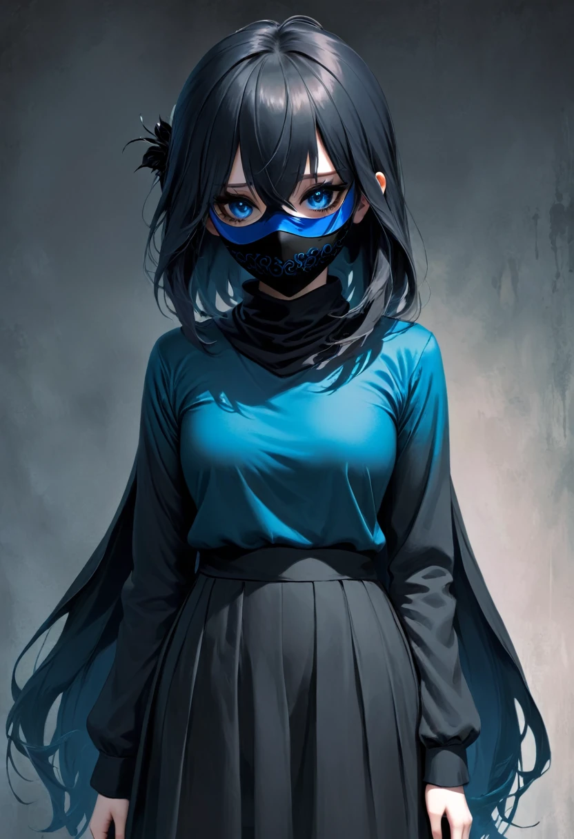 girl.Poetry.become black.eyes.Blue.Terrifying mask.clothes.Normal