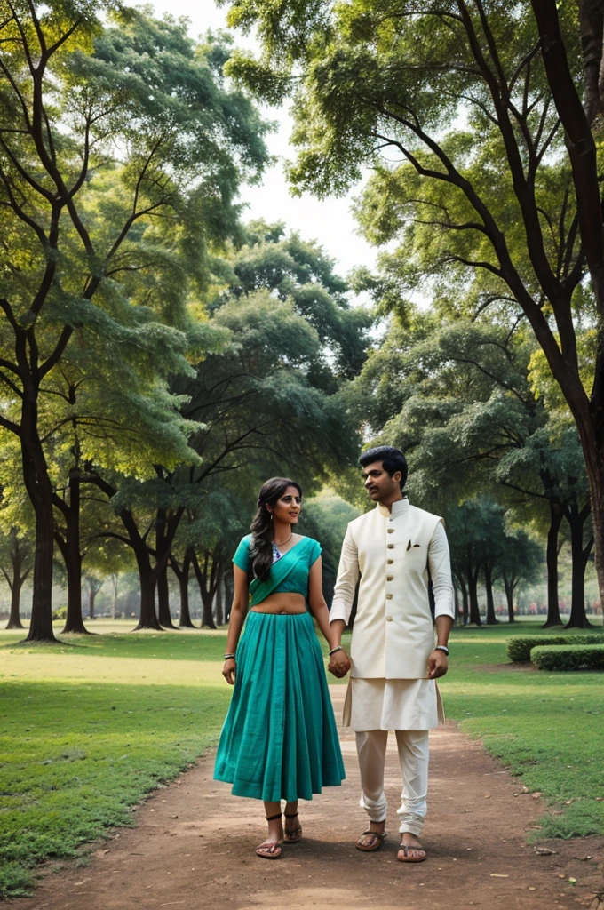 Indian people standing in park holding hands
