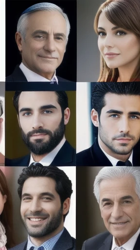 beautiful group of jewish  men and women together focus on face.