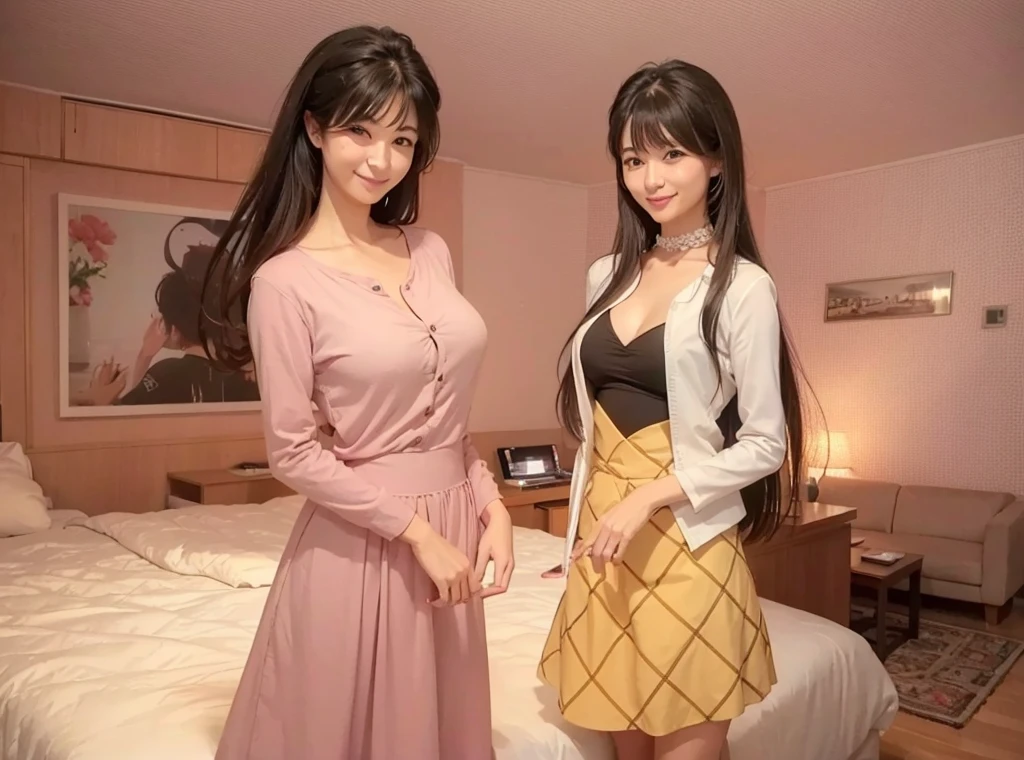 woman2people、Smile、Hotel room、bed、