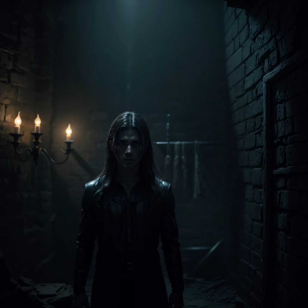 a worshiper of mehrunes dagon, demonic ritual, dark fantasy, sinister, supernatural, occult, dark magic, chiaroscuro lighting, dramatic shadows, cinematic, dystopian, dramatic atmosphere, moody, brooding, mysterious, ominous, unsettling, intense, best quality, 8k, highres, masterpiece, ultra-detailed, photorealistic, vivid colors, dramatic lighting