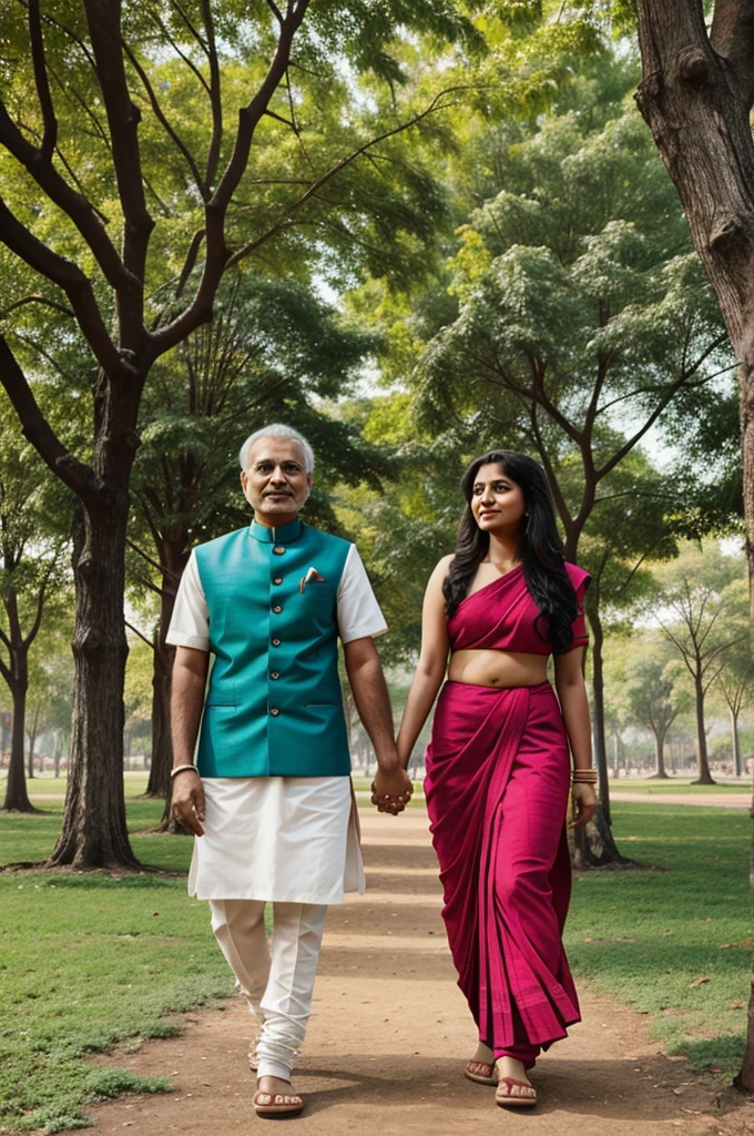 Indian people standing in park holding hands cartoon