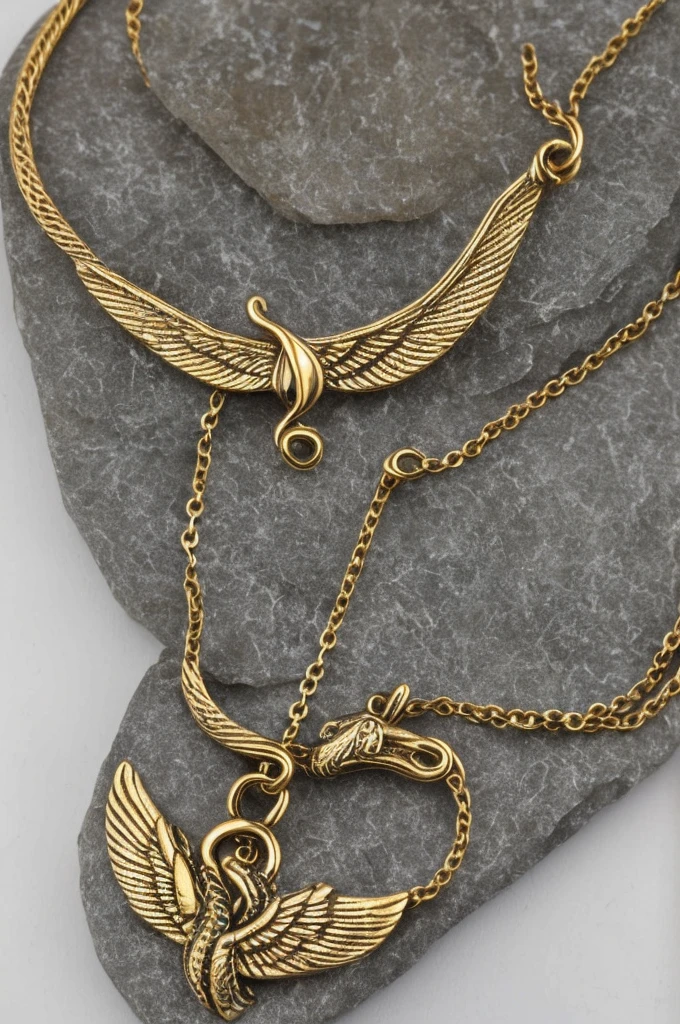 a necklace with 2 snake with wings