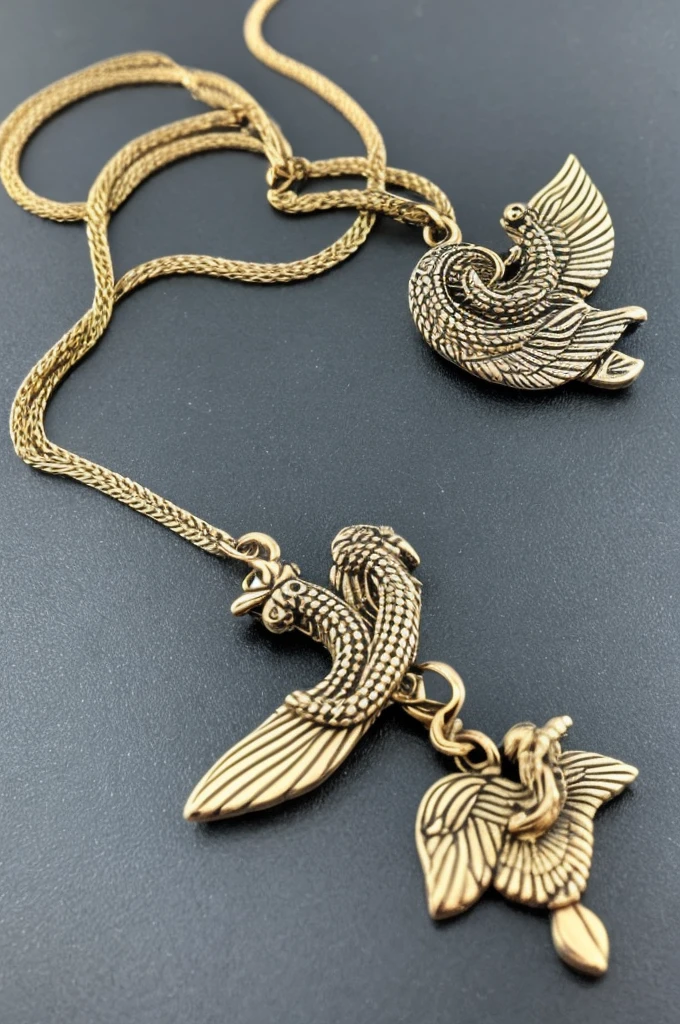 a necklace with 2 snake with wings 