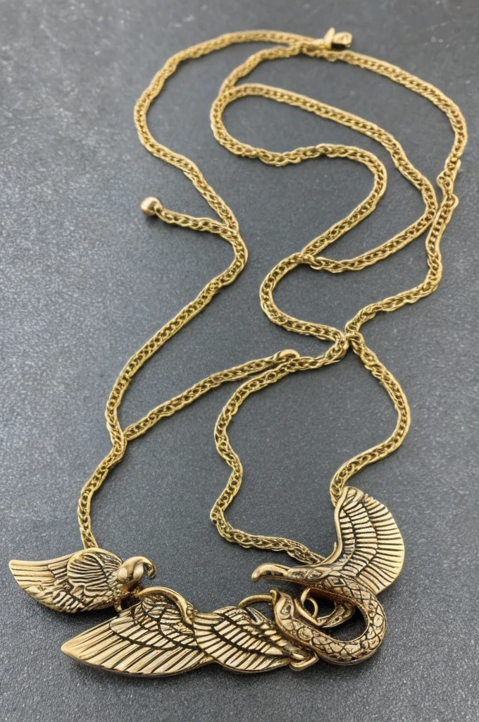 a necklace with 2 snake with wings 