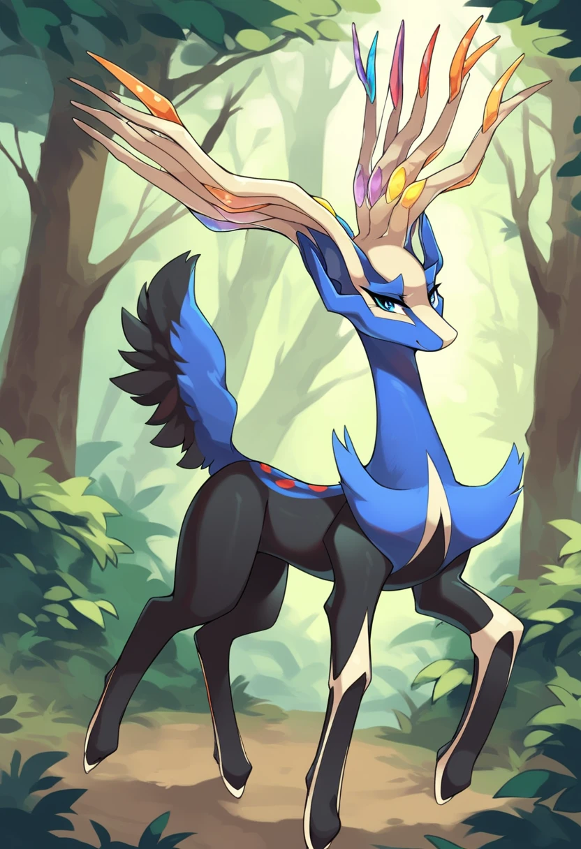 score_9, score_8_up, score_7_up, solo, Xerneas, (close-up), forest, nature, deer, stunning scenery, full body, looking at the viewer