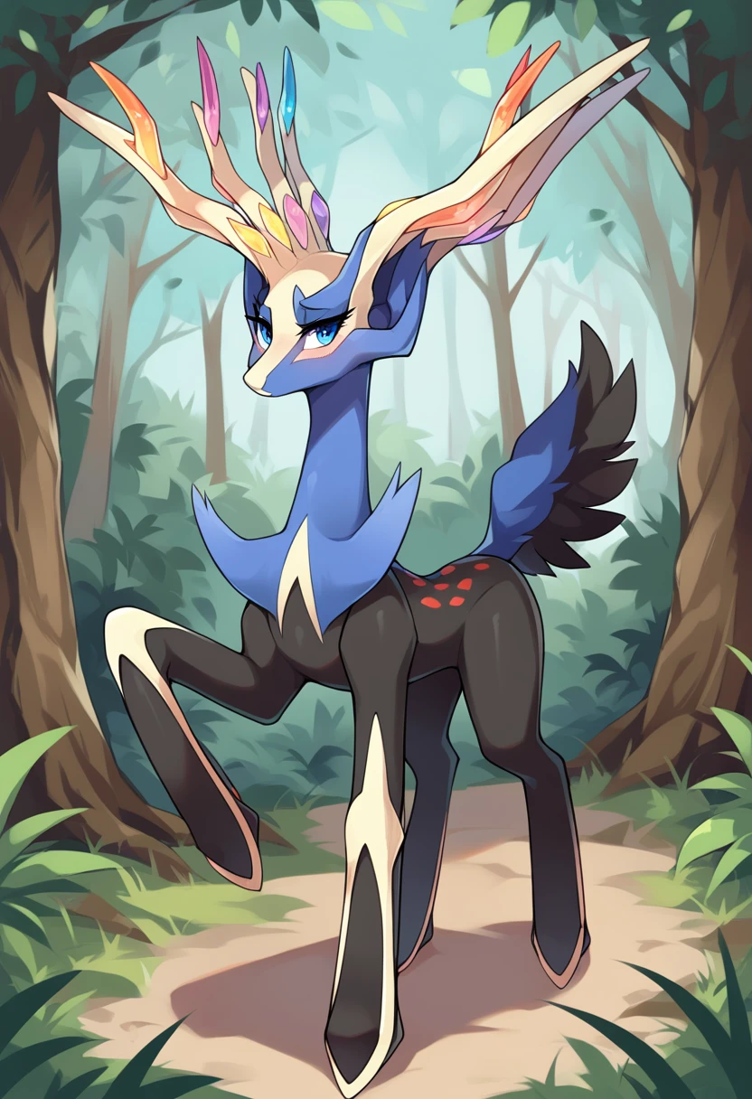 score_9, score_8_up, score_7_up, solo, Xerneas, (close-up), forest, nature, deer, stunning scenery, full body, looking at the viewer