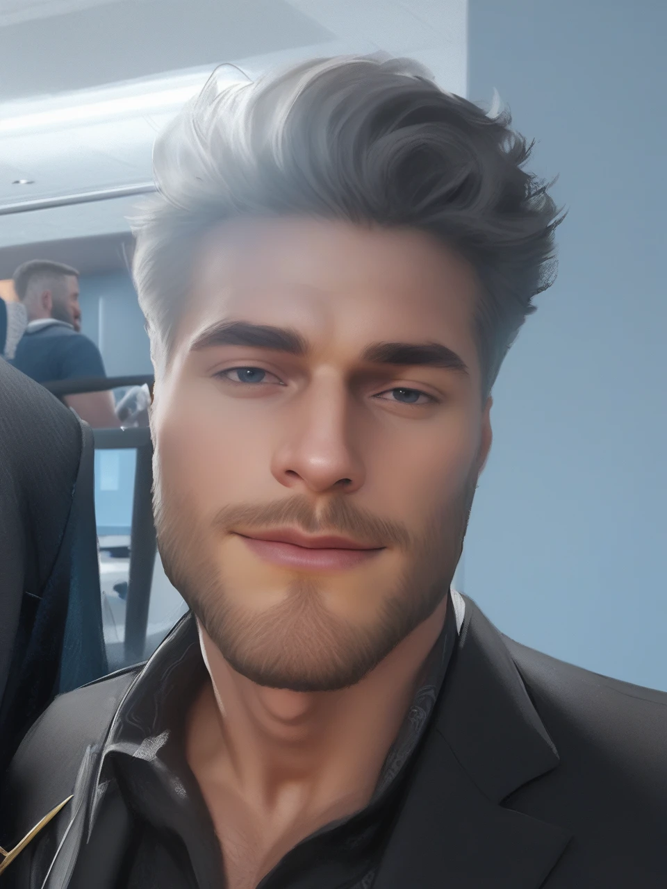 score_9, score_8_up, realistic, a handsome mature man, 45 years old, beard, gray hair, wearing a suit, in the background a luxurious office
